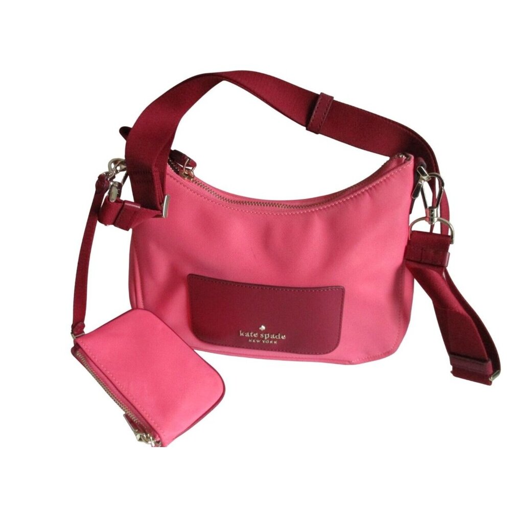 *kate spade New York Pink Canvas Crossbody Shoulder Bag w Matching Coin Purse
